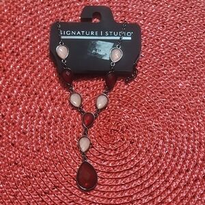 Signature Studio Red and Blush Teardrop Y Necklace